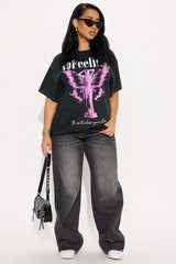 No Feelings Oversized Washed Tee - Black