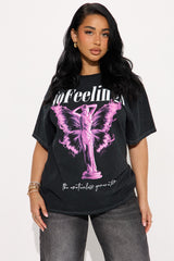 No Feelings Oversized Washed Tee - Black