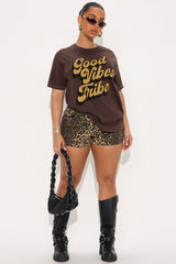 Good Vibes Tribe Rhinestone Tshirt  - Brown