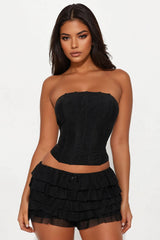 Bella Corset And Ruffle Short Set - Black