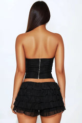 Bella Corset And Ruffle Short Set - Black