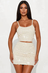 Harper Sequin Mini Skirt Set - Cream