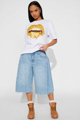 Glitter Lips Oversized Tee - White
