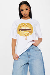 Glitter Lips Oversized Tee - White