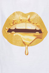 Glitter Lips Oversized Tee - White