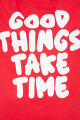 Good Things Take Time Washed Oversized Tee - Red