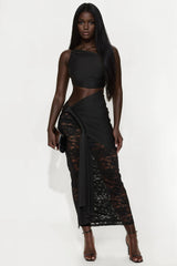 Forbidden Lace Maxi Skirt Set - Black