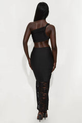 Forbidden Lace Maxi Skirt Set - Black