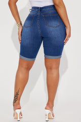 Acting Nice Stretch  Denim Bermuda Shorts - Dark Wash
