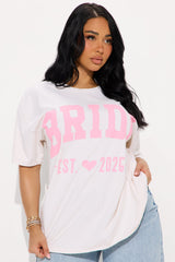 Bride To Be Washed Oversized Tee - White/Pink