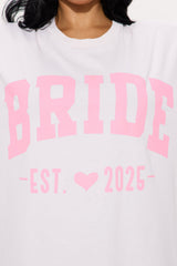 Bride To Be Washed Oversized Tee - White/Pink