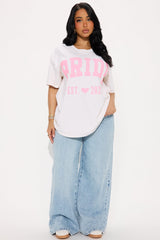 Bride To Be Washed Oversized Tee - White/Pink