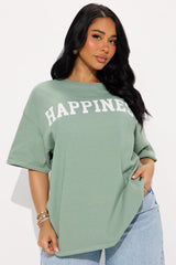 Choose Happiness Washed Oversized Tee - Sage