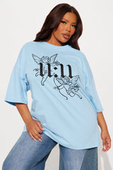 Make A Wish Angel Oversized Tee - Light Blue