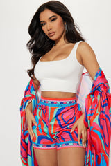 Forever With You Kimono Short Set - Fuchsia/combo