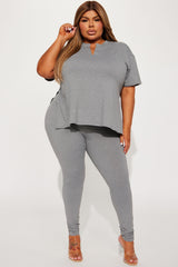 Lets Chill Together Short Sleeve Legging Set - Heather Grey