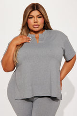 Lets Chill Together Short Sleeve Legging Set - Heather Grey