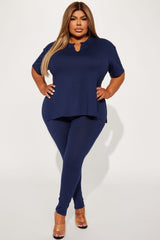 Lets Chill Together Short Sleeve Legging Set - Navy