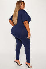 Lets Chill Together Short Sleeve Legging Set - Navy