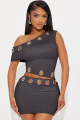 Lia Double Lined Grommet Skirt Set - Grey