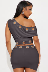 Lia Double Lined Grommet Skirt Set - Grey