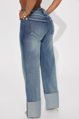 Making Assumptions Cuffed Straight Leg Jeans - Vintage Wash