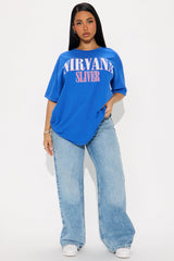Nirvana Sliver Washed Oversized Tee - Royal
