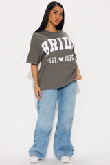 Bride To Be Washed Oversized Tee - Charcoal