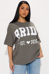 Bride To Be Washed Oversized Tee - Charcoal