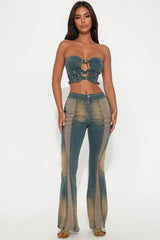Mabel Denim Flare Pant Set - Vintage Wash