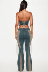 Mabel Denim Flare Pant Set - Vintage Wash