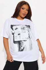 Leave Him On Red Oversized Tee - White