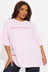 Jesus Loves You Washed Oversized Tee - Pink