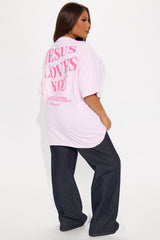 Jesus Loves You Washed Oversized Tee - Pink