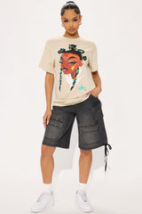 Unmatched Beauty & Braids Oversized Tee - Sand