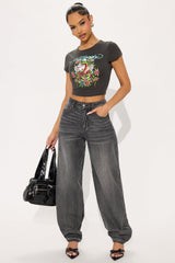 Ed Hardy Cobra Roses Baby Tee - Charcoal