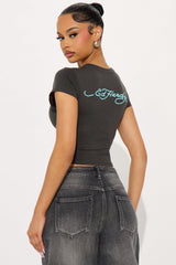 Ed Hardy Cobra Roses Baby Tee - Charcoal