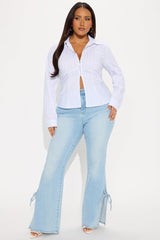 All Tied Up Split Hem Flare Jeans - Light Wash