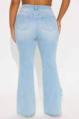 All Tied Up Split Hem Flare Jeans - Light Wash