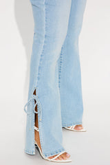 All Tied Up Split Hem Flare Jeans - Light Wash
