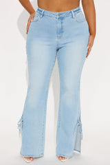 All Tied Up Split Hem Flare Jeans - Light Wash
