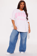 Bride To Be Washed Oversized Tee - White/Pink