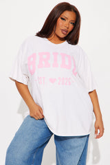 Bride To Be Washed Oversized Tee - White/Pink