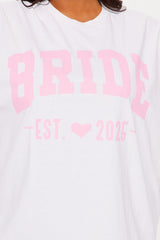 Bride To Be Washed Oversized Tee - White/Pink