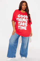 Good Things Take Time Washed Oversized Tee - Red