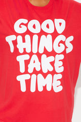 Good Things Take Time Washed Oversized Tee - Red