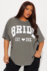 Bride To Be Washed Oversized Tee - Charcoal
