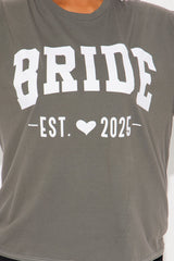Bride To Be Washed Oversized Tee - Charcoal