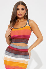 Summer Vibe Striped Metallic Skirt Set - Orange/combo