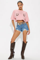 Lucky Horseshoe Cropped Tee - Mauve